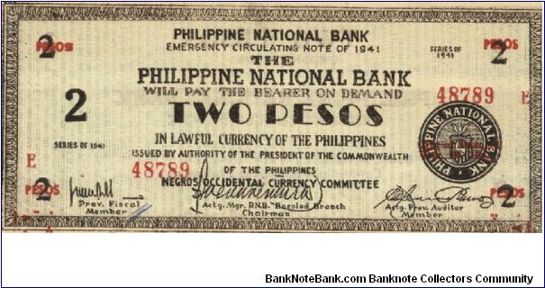 S-625a RARE Negros Occidental 2 Pesos note in series, 9 of 20. Banknote