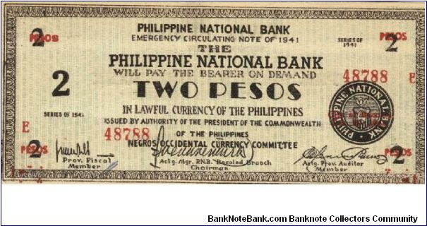 S-625a RARE Negros Occidental 2 Pesos note in series, 8 of 20. Banknote
