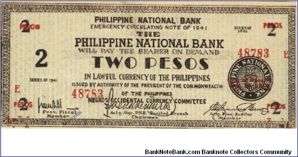 S-625a RARE Negros Occidental 2 Pesos note in series, 3 of 20. Banknote