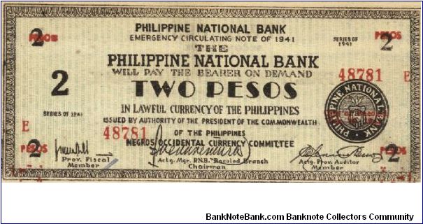 S-625a RARE Negros Occidental 2 Pesos note in series, 1 of 20. Banknote
