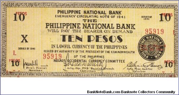 S-627b RARE Negros Occidental 10 Pesos note in series, 19 of 20. Banknote