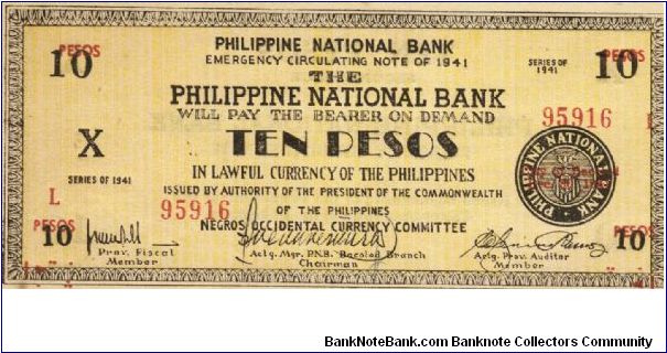 S-627b RARE Negros Occidental 10 Pesos note in series, 16 of 20. Banknote