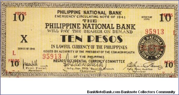 S-627b RARE Negros Occidental 10 Pesos note in series, 13 of 20. Banknote