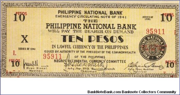 S-627b RARE Negros Occidental 10 Pesos note in series, 11 of 20. Banknote