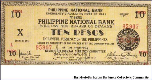 S-627b RARE Negros Occidental 10 Pesos note in series, 7 of 20. Banknote