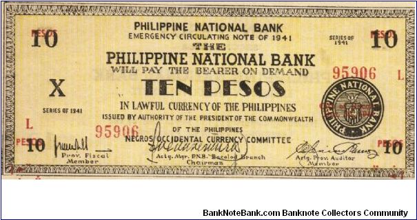 S-627b RARE Negros Occidental 10 Pesos note in series, 6 of 20. Banknote