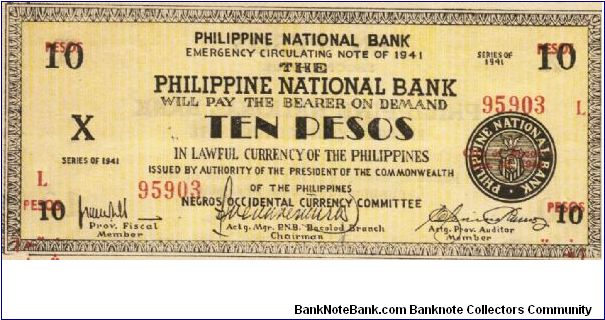 S-627b RARE Negros Occidental 10 Pesos note in series, 3 of 20. Banknote