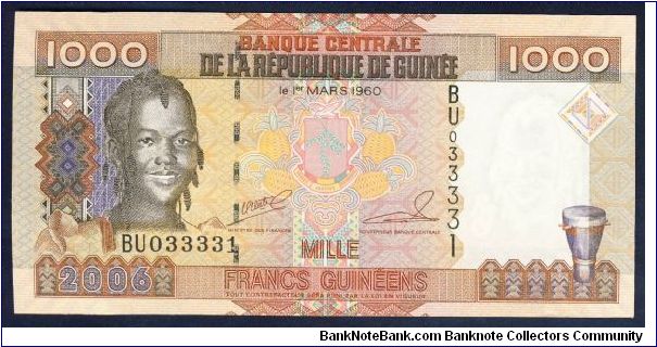 Guinea 1000 Francs 2006 PNEW. Banknote
