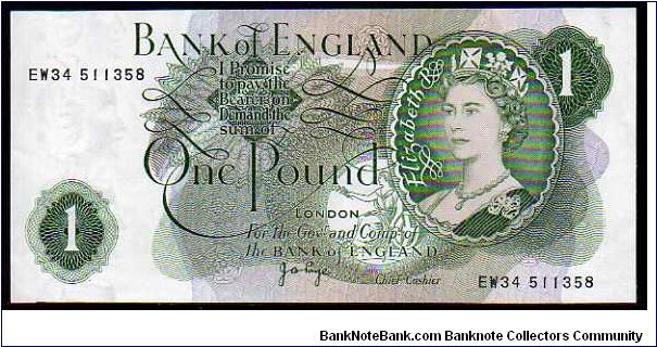 *ENGLAND*
__________________

1 Pound

Pk 374 g__
signature: J. B. Page__
ND (1960-1977)__
N° EM34 511358 Banknote