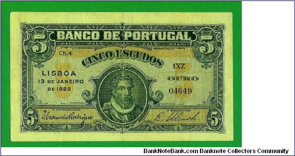 5.00 escudos 1925 very rare from Portugal Banknote