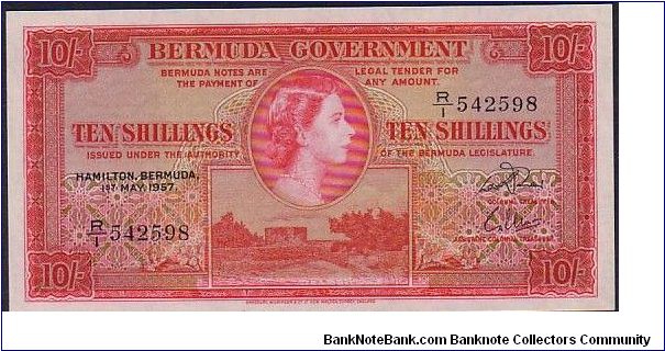THE BERMUDA GOVERNMENT-
 10/- QEII 
 A VERY YOUNG QE Banknote
