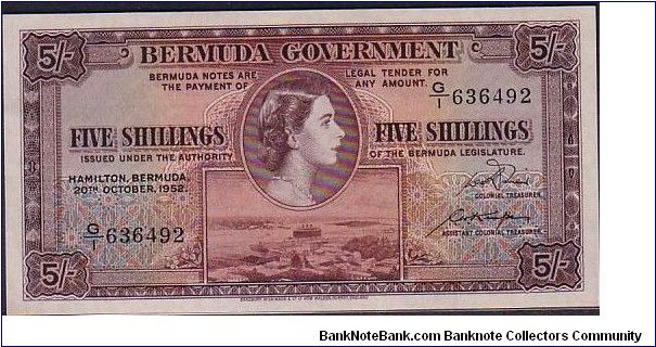 THE BERMUDA GOVERNMENT-
 5/- QEII Banknote