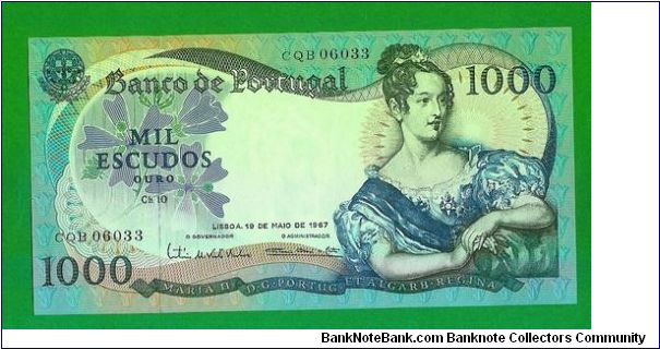 1000 escudos 1967
D.Maria II queen of Portugal , probably the most beautifull note of Portugal - unc Banknote