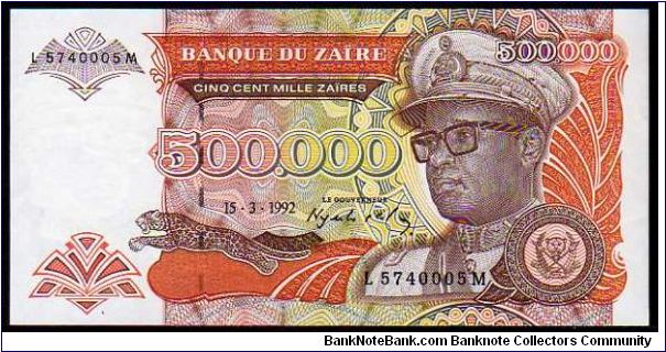 *ZAIRE*
_________________
500'000 Zaires
Pk 43a
----------------- Banknote