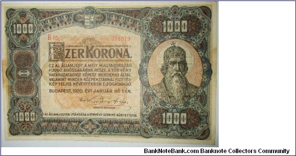 1000 korona. large note Banknote