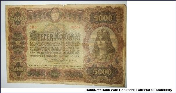 5000 korona. large note. scarce Banknote