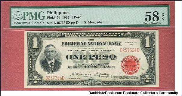 One Peso PNB-Conant Circulating Note P-56 graded by PMG as Choice About UNC 58 EPQ. Banknote