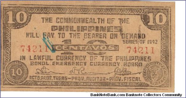 S-131d RARE Bohol 10 centavos note in series, 3 - 3. I will trade this note for notes I need. Banknote