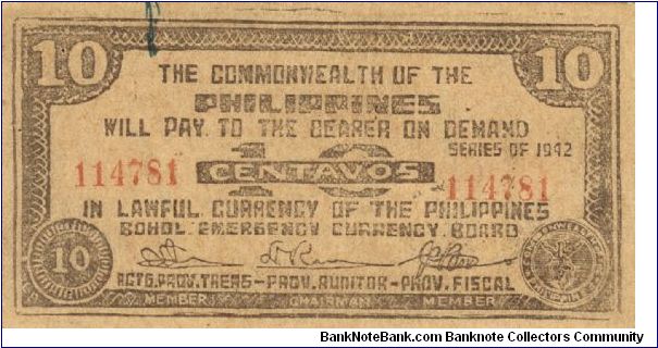 S-131d RARE Bohol 10 centavos note in series, 2 - 7. I will trade this note for notes I need. Banknote