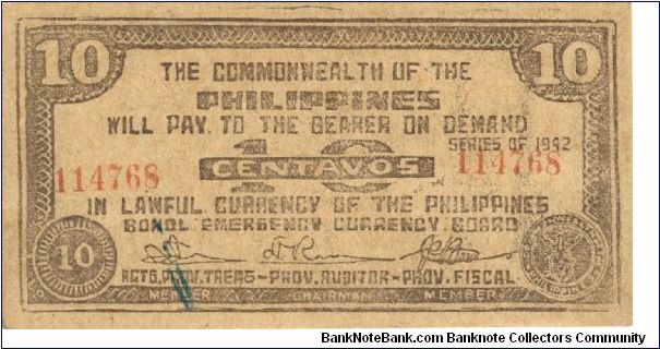 S-131d RARE Bohol 10 centavos note in series, 5 - 9. I will trade this note for notes I need. Banknote