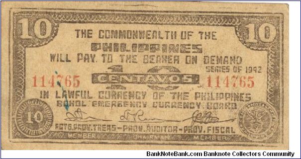 S-131d RARE Bohol 10 centavos note in series, 2 - 9. I will trade this note for notes I need. Banknote