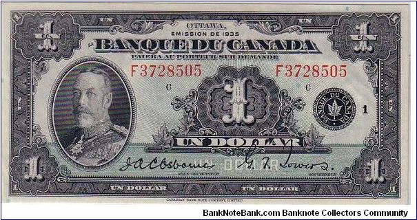 DOMINIOM OF CANADA
ONE DOLLAR FOR KGV IN FRENCH Banknote