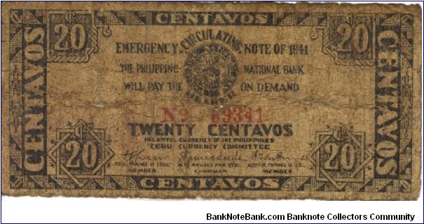 S-213 Philippine National Bank - Cebu 20 centavos note. I will trade this note for notes I need. Banknote