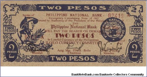 S-312 RARE Iloilo 2 Pesos note. Banknote