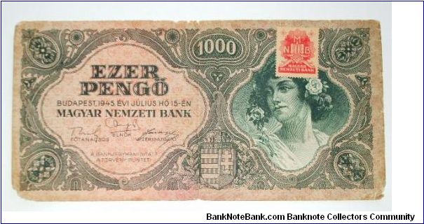 1000 pengo 1945 with red stamp Banknote