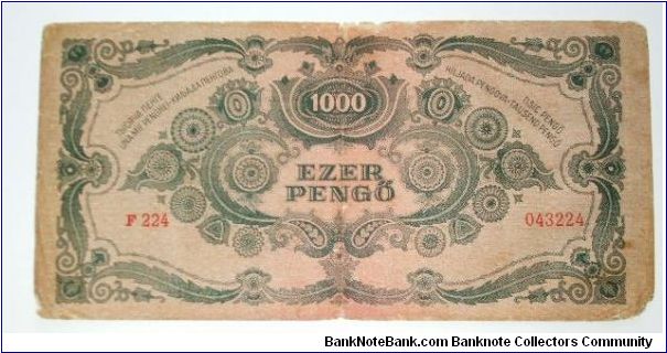 Banknote from Hungary year 1945