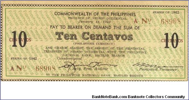 S-629 RARE Commonwealth of the Philippines 10 centavos note. Banknote