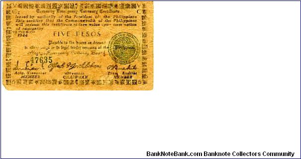 5 peso 
Emergency Money
Negros
Green seal Banknote