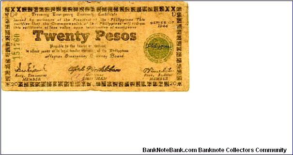 20 peso
Emergency Money
Negros
Green seal Banknote