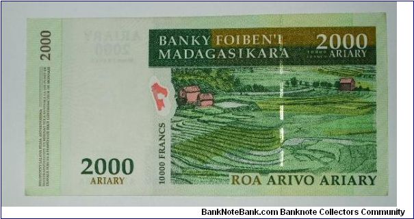 10000 francs/2000 ariary. madagascar. lovely note Banknote
