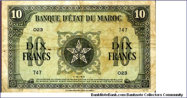 10 Fr
Green/Black/Pink/Blue
Value in French
Value in Arabic Banknote