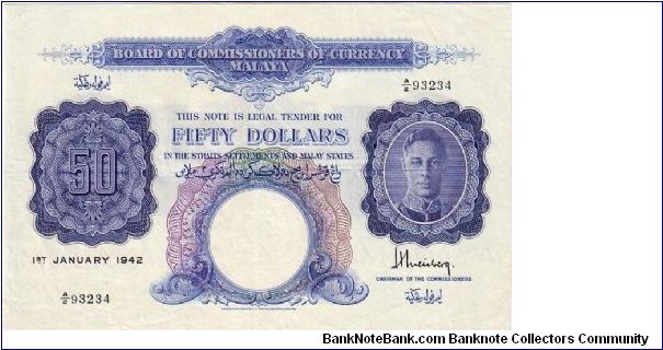 MALAYA-
 $50 KGVI Banknote