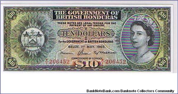 BRITISH HONDURAS-
 $10 QEII Banknote
