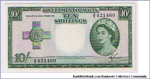 GOVERNMENT OF MALTA-
 10/- QEII Banknote