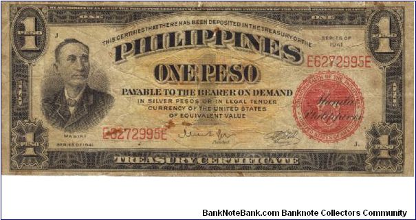 PI-89 RARE Philippine 1 Peso note processed to simulate used currency at Bureau of Standards. Banknote