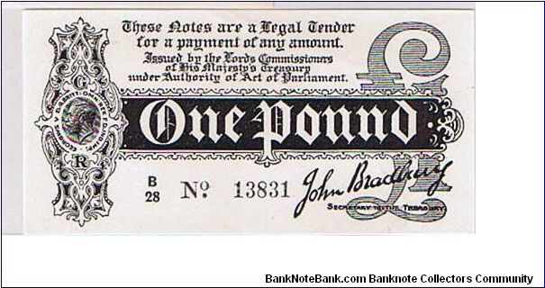 BANK OF ENGLAND-
 ONE POUND-WHITE PAPER-
 BLACK UNIFACE Banknote