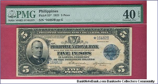 Five Pesos PNB Circulating Note Starnote P-53 (Rare). Banknote