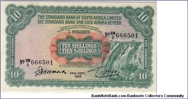 SOUTH WEST AFRICA-
 10/- STANDARD BANK OF SOUTH WEST AFRICA Banknote