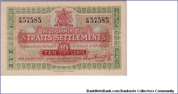 STRAIT SETTLEMENTS
 10 CENTS Banknote