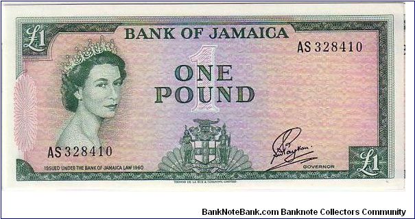 BANK OF JAMAICA-
 1 POUND Banknote