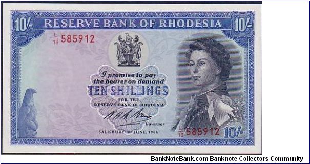 RESERVE BANK OF RHODESIA-
 10/- A SCARCE NOTE Banknote