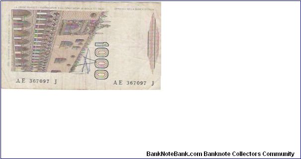 1000 LIRE

AE 367097 J

P # 109 B Banknote