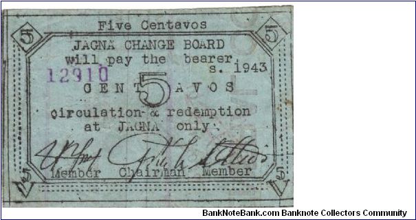 RARE BOH-471a 5 centavos note on letterhead form. Banknote