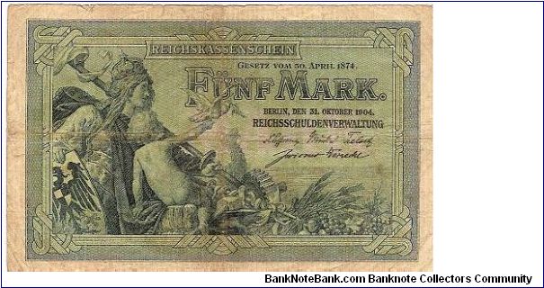 5 marks; October 31, 1904

Part of the Dragon Collection! Banknote