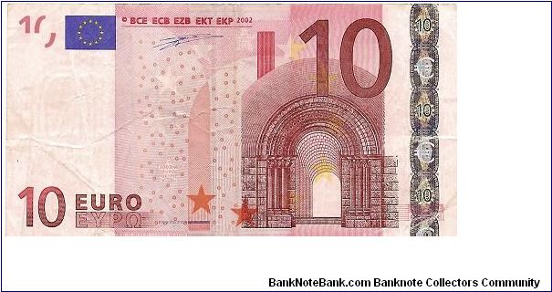 Italy (Prefix S); 10 euro; 2002 Banknote