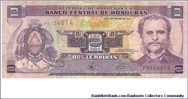 2 lempiras; September 18, 1997 Banknote